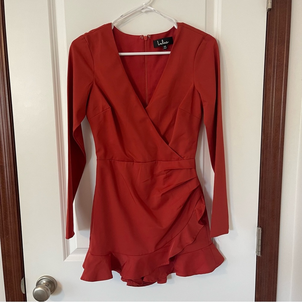 Lulu's Rust Long Sleeve Wrap Dress